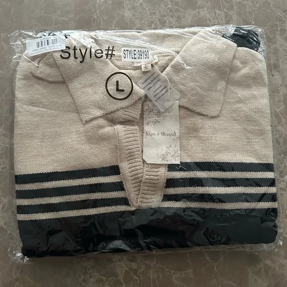 Black and Cream Striped Sweater - Picture 6 of 6